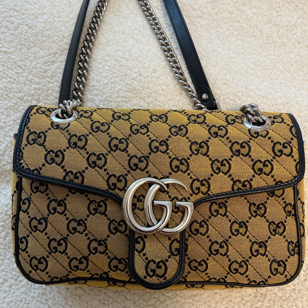 Gucci Yellow and Black GG Shoulder Bag